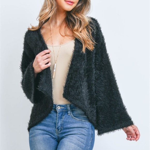 Black Faux Fur Cardigan - Picture 7 of 10